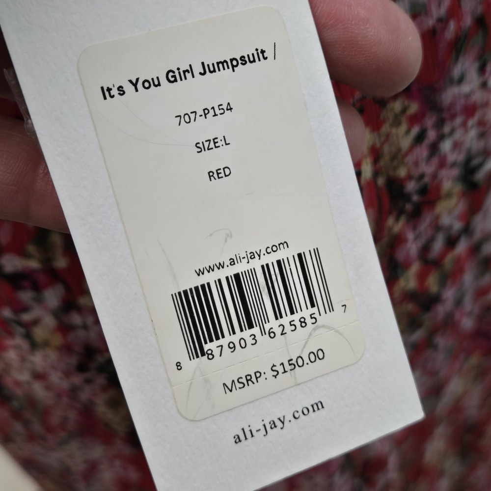 NWT Ali & Jay Anthropologie It's You Girl Wide Leg Jumpsuit Red Floral Size L - Picture 12 of 14